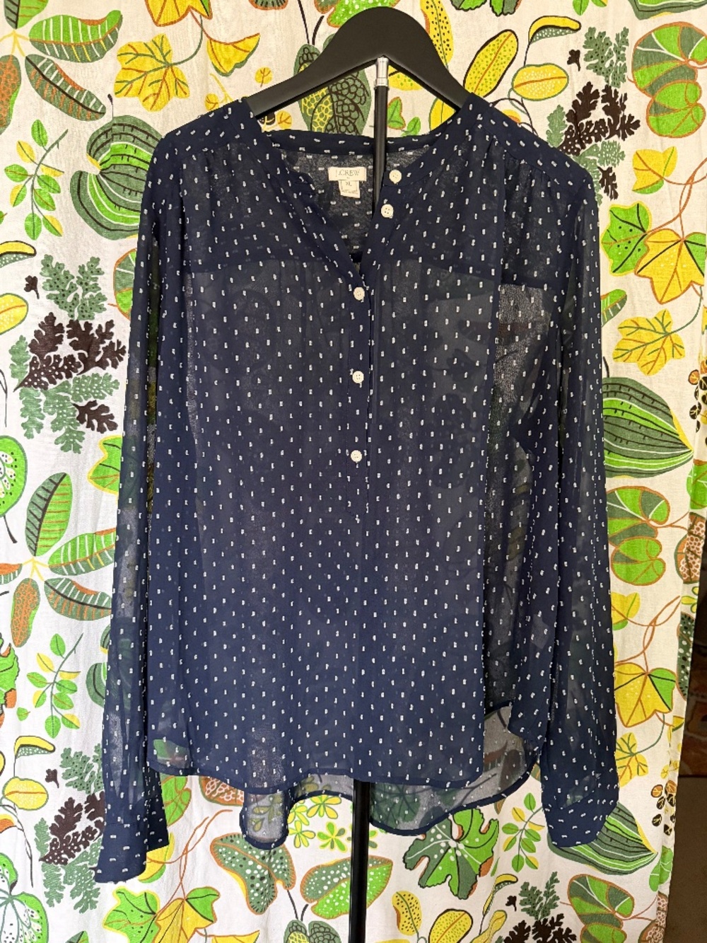 J.Crew Navy Printed Sheer Button Blouse XL